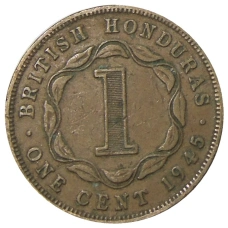 Монета 1 цент 1945 года Британский Гондурас (аверс)