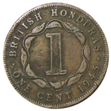Монета 1 цент 1945 года Британский Гондурас (аверс)