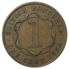 Монета 1 цент 1950 года Британский Гондурас (аверс)