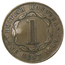 Монета 1 цент 1949 года Британский Гондурас (аверс)