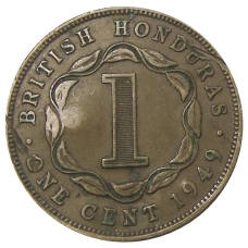 Монета 1 цент 1949 года Британский Гондурас (аверс)