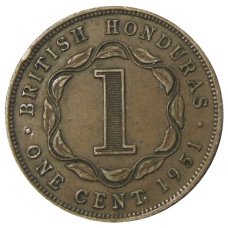 Монета 1 цент 1951 года Британский Гондурас (аверс)