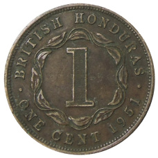 Монета 1 цент 1951 года Британский Гондурас (аверс)