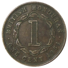 Монета 1 цент 1951 года Британский Гондурас (аверс)
