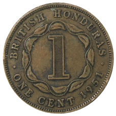 Монета 1 цент 1951 года Британский Гондурас (аверс)