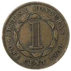 Монета 1 цент 1951 года Британский Гондурас (аверс)