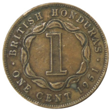 Монета 1 цент 1951 года Британский Гондурас (аверс)