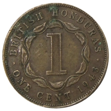Монета 1 цент 1943 года Британский Гондурас (аверс)