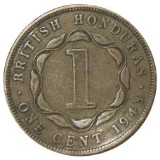 Монета 1 цент 1943 года Британский Гондурас (аверс)