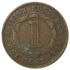 Монета 1 цент 1937 года Британский Гондурас (аверс)