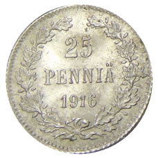 Монета 25 пенни 1916 года Русская Финляндия (аверс)