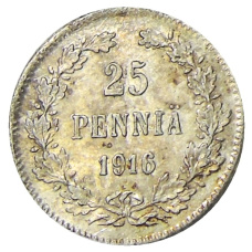 Монета 25 пенни 1916 года Русская Финляндия (аверс)