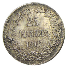 Монета 25 пенни 1916 года Русская Финляндия (аверс)