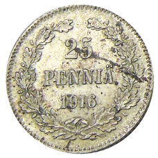 Монета 25 пенни 1916 года Русская Финляндия (аверс)