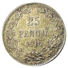Монета 25 пенни 1916 года Русская Финляндия (аверс)