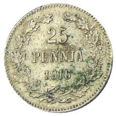 Монета 25 пенни 1916 года Русская Финляндия (аверс)
