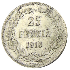 Монета 25 пенни 1916 года Русская Финляндия (аверс)