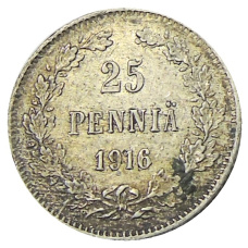 Монета 25 пенни 1916 года Русская Финляндия (аверс)