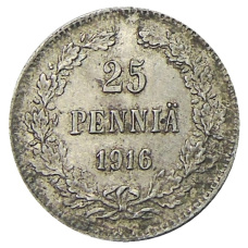 Монета 25 пенни 1916 года Русская Финляндия (аверс)