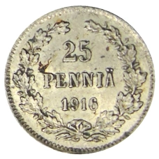 Монета 25 пенни 1916 года Русская Финляндия (аверс)