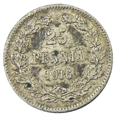 Монета 25 пенни 1916 года Русская Финляндия (аверс)