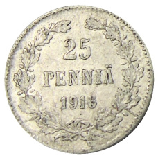Монета 25 пенни 1916 года Русская Финляндия (аверс)