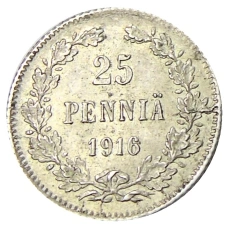 Монета 25 пенни 1916 года Русская Финляндия (аверс)