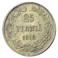 Монета 25 пенни 1916 года Русская Финляндия (аверс)