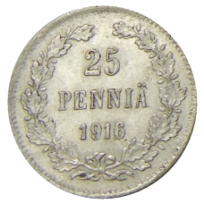 Монета 25 пенни 1916 года Русская Финляндия (аверс)