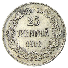 Монета 25 пенни 1916 года Русская Финляндия (аверс)
