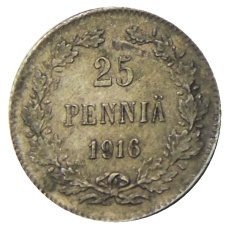 Монета 25 пенни 1916 года Русская Финляндия (аверс)