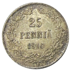 Монета 25 пенни 1916 года Русская Финляндия (аверс)