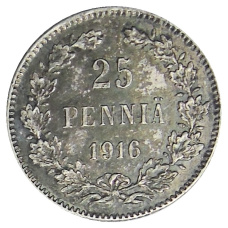 Монета 25 пенни 1916 года Русская Финляндия (аверс)
