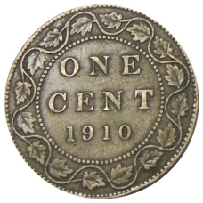 Монета 1 цент 1910 года Канада (аверс)