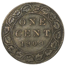 Монета 1 цент 1909 года Канада (аверс)