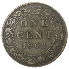 Монета 1 цент 1908 года Канада (аверс)