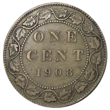 Монета 1 цент 1908 года Канада (аверс)