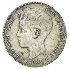 Монета 1 песета 1900 года Испания (аверс)