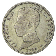 Монета 1 песета 1904 года Испания (аверс)