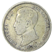 Монета 1 песета 1904 года Испания (аверс)