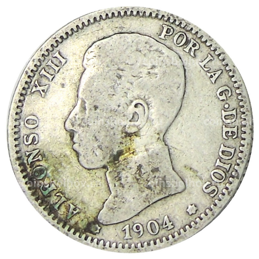 Монета 1 песета 1904 года Испания