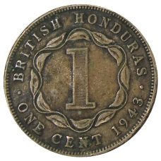 Монета 1 цент 1943 года Британский Гондурас (аверс)