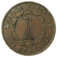 Монета 1 цент 1947 года Британский Гондурас (аверс)