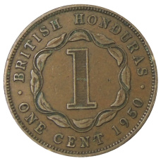 Монета 1 цент 1950 года Британский Гондурас (аверс)