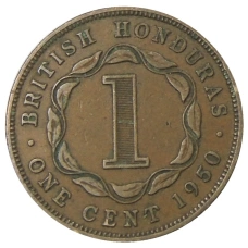 Монета 1 цент 1950 года Британский Гондурас (аверс)