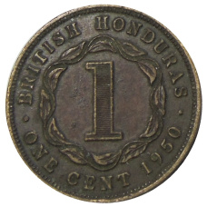 Монета 1 цент 1950 года Британский Гондурас (аверс)