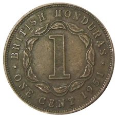 Монета 1 цент 1951 года Британский Гондурас (аверс)