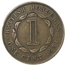 Монета 1 цент 1951 года Британский Гондурас (аверс)