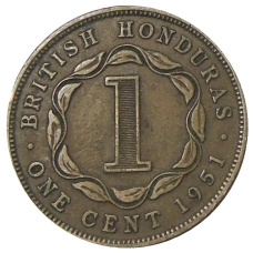 Монета 1 цент 1951 года Британский Гондурас (аверс)