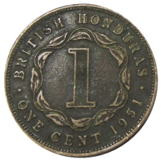 Монета 1 цент 1951 года Британский Гондурас (аверс)